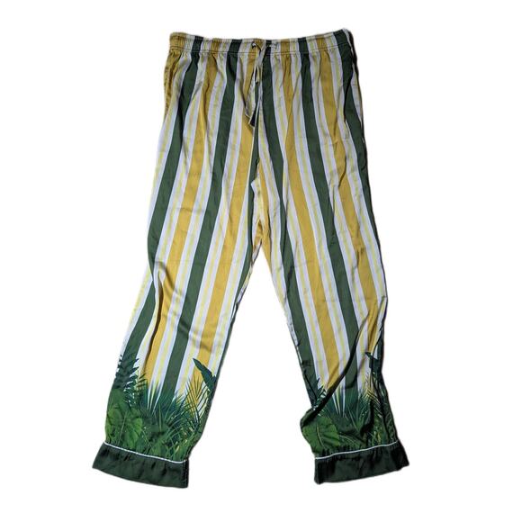 Averie Uma Green Yellow Striped Gorilla Graphic Two Piece Satin Pajama Set Sz L - Picture 3 of 6
